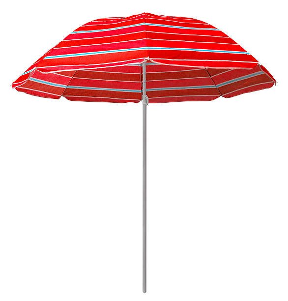 istock Beach striped umbrella - red 496913860
