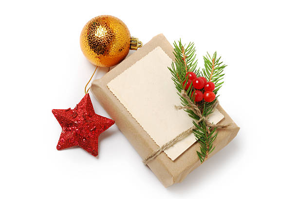 istock Craft gift boxes with greeting card for text. Christmas, New 496914088