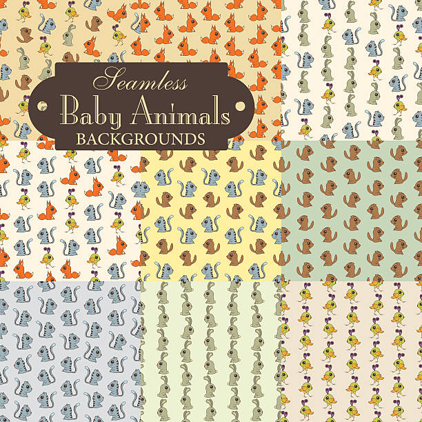 Collection of seamless backgrounds on the topic of cartoon baby Collection of seamless backgrounds on the topic of cartoon baby animals background of the crazy squirrel stock illustrations