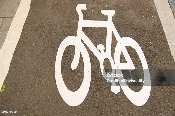 Bicycle Sign On The Road Stock Photo - Download Image Now - Bicycle, Horizontal, No People