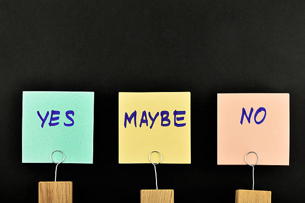 istock Yes, no, maybe, three paper notes on black for presentation 496917198