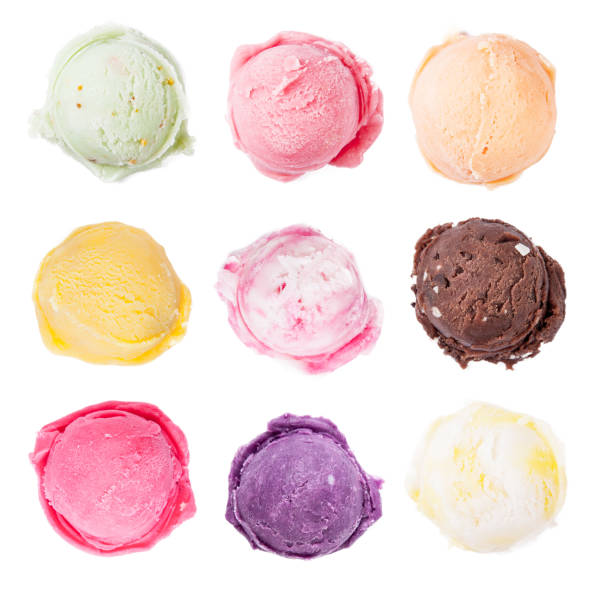 istock Set of ice cream scoops on white background 496917273