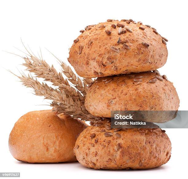 Hamburger Bun Or Roll And Wheat Ears Bunch Cutout Stock Photo - Download Image Now