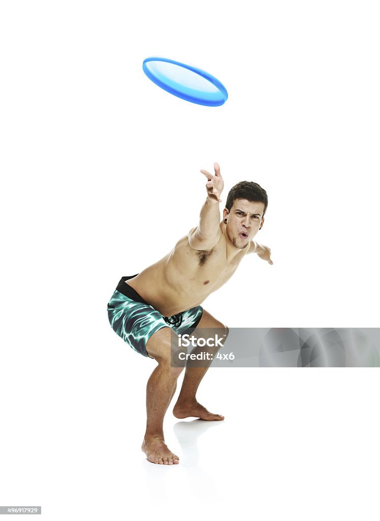 Tronco Nu homem jogando frisbee - Foto de stock de Disco de Plastico royalty-free