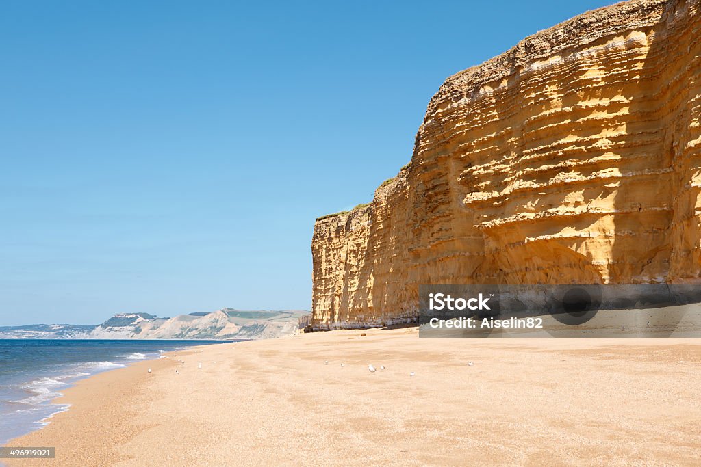 Hive beach, Bridport, Dorset, the view of cliffs and sea Hive beach, Bridport, Dorset, the view of the cliffs and the sea in the morning, South West England Dorset - England Stock Photo
