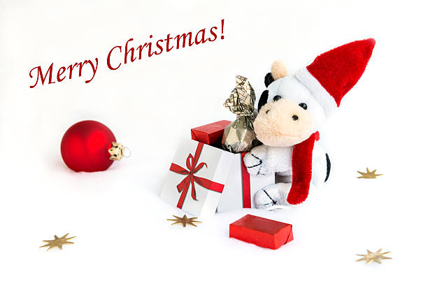 istock Christmas card with caw and gift box. 496919114