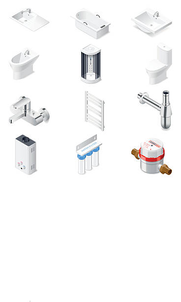 위생 엔지니어링 철두철미 제품의 등각투영 아이콘 세트 - sanitary engineering stock illustrations