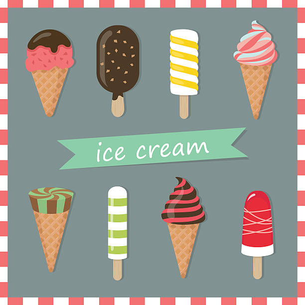 Cute assorted ice creams Set of simple colorful ice creams. whip cream dollop stock illustrations