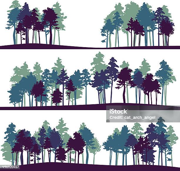 Set Of Different Landscape With Pine Trees Stock Illustration - Download Image Now - Agriculture, Biology, Botany