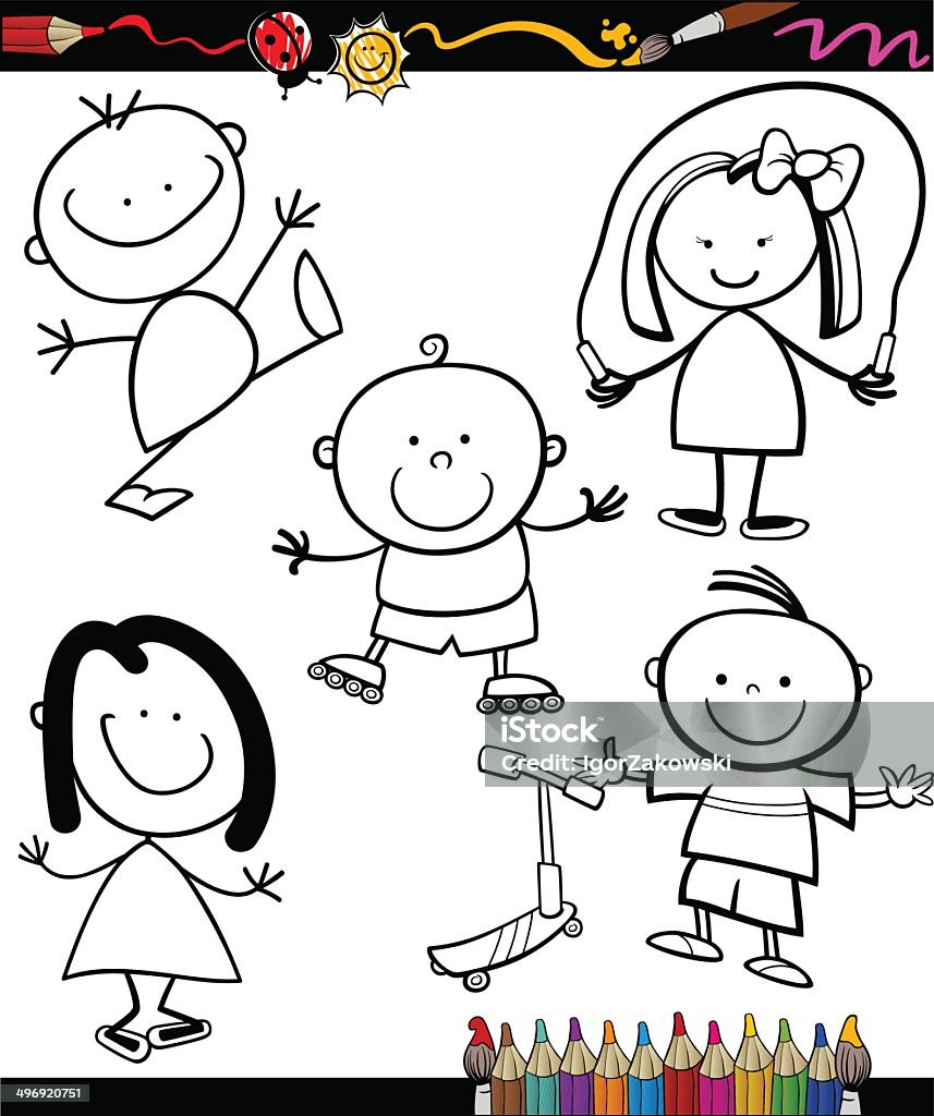 Ilustración de Niños Felices De Dibujos Animados Libro Para Colorear y más Vectores Libres de Derechos de Alegre - iStock Ilustración de Niños Felices De Dibujos Animados Libro Para Colorear y más Vectores Libres de Derechos de Alegre - iStock