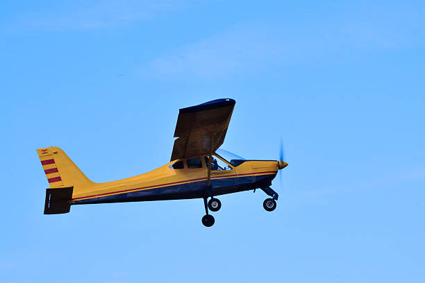 istock Yellow and blue ultralight plane. 496920762