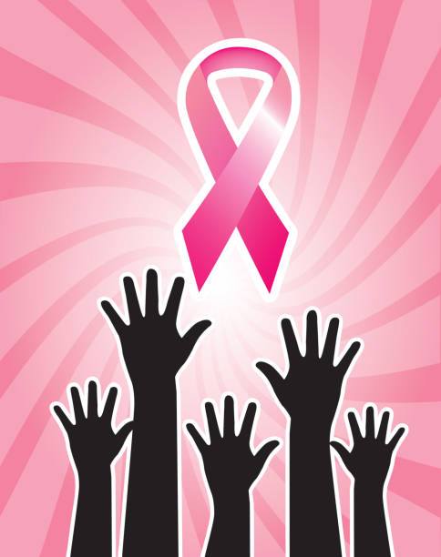 乳がん啓発のリボン - breast cancer breast cancer awareness ribbon social awareness symbol human hand点のイラスト素材／クリップアート素材／マンガ素材／アイコン素材