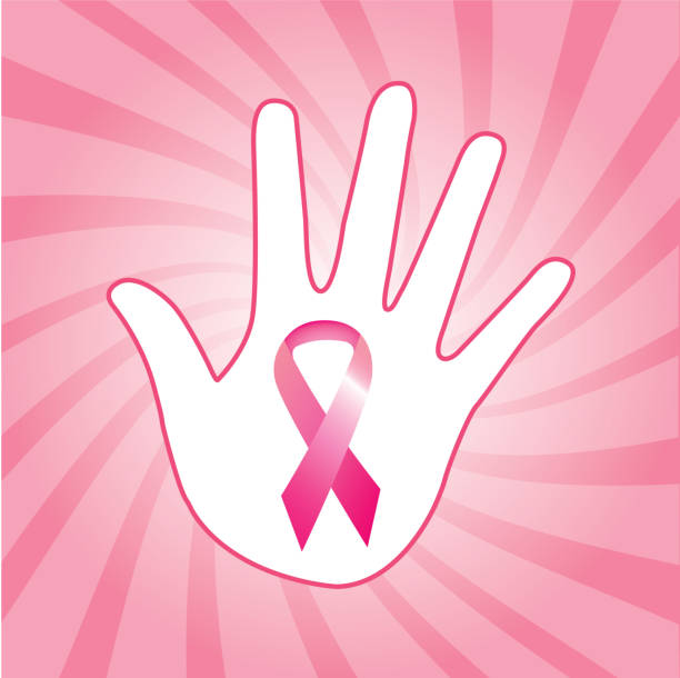 乳がん啓発のリボン - breast cancer breast cancer awareness ribbon social awareness symbol human hand点のイラスト素材／クリップアート素材／マンガ素材／アイコン素材