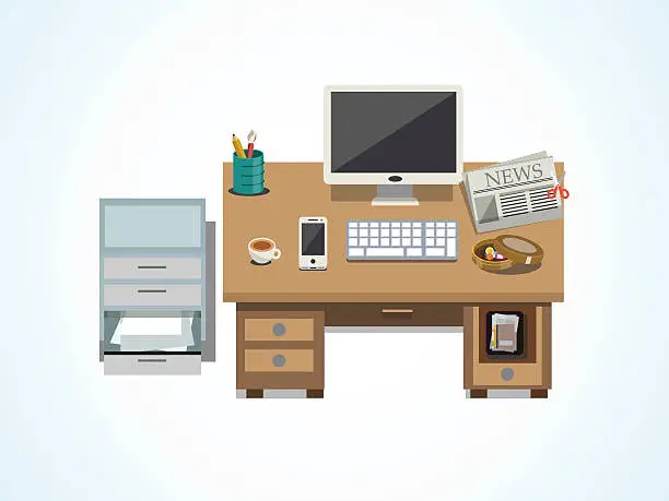 Vector illustration of Office elements on desktop illustration - Illustration