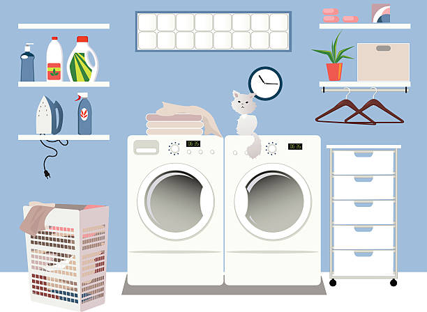 illustrazioni stock, clip art, cartoni animati e icone di tendenza di servizio di lavanderia - asciugatrice