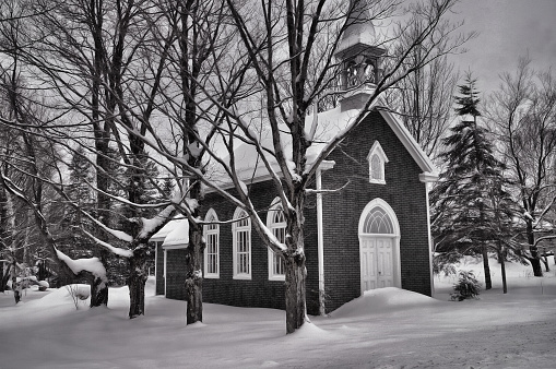 Digital art, paint effect, Winter Scene, Church in snow