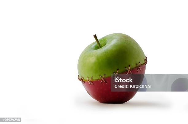 Green Red Stitched Apple Stock Photo - Download Image Now - Customized, Solution, Apple - Fruit