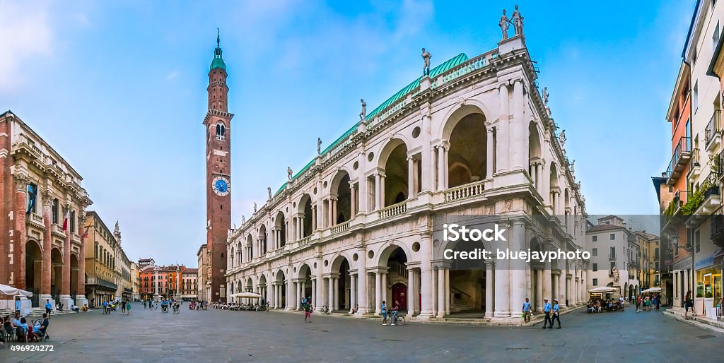 Famous Basilica Palladiana with Piazza Dei Signori in Vicenza, Italy Panoramic view of famous Basilica Palladiana (Palazzo della Ragione) with Piazza Dei Signori in Vicenza, Veneto, Italy Vicenza Stock Photo