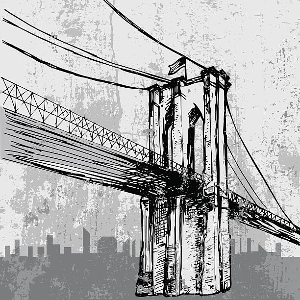 ilustrações, clipart, desenhos animados e ícones de mão desenhada brooklyn bridge-vetor - new york city skyline bridge brooklyn