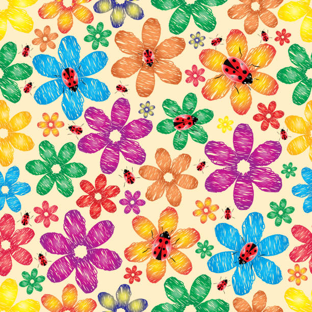 ilustrações de stock, clip art, desenhos animados e ícones de primavera fundo com flores e ladybirds - flower ladybug frame single flower