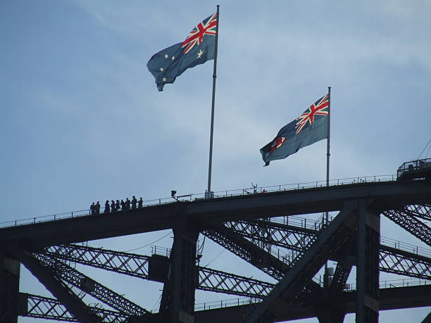 Sydney Harbour Bridge with climbers stock photo