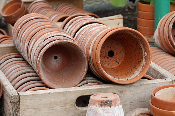 Old flower pots stock photo