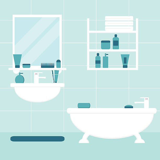 ilustrações, clipart, desenhos animados e ícones de banheiro. banheiro interior. - bathroom sink illustrations