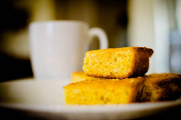 Corn bread and coffee stock photo