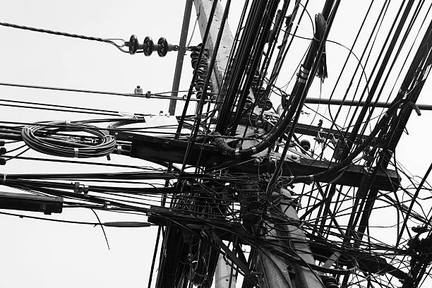 istock electricity post with many wire, dreamy color background 496952298