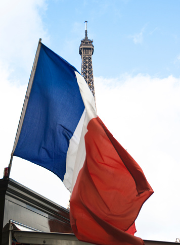 France flag against the tour eiffel tower in Paris