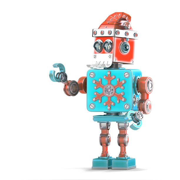 istock Robot Santa pointing at invisible object. Isolated. Contains clipping path 496953686