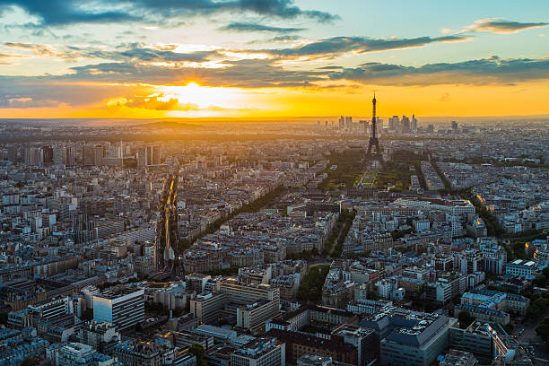 istock Paris skyline at sunset in France 496957298