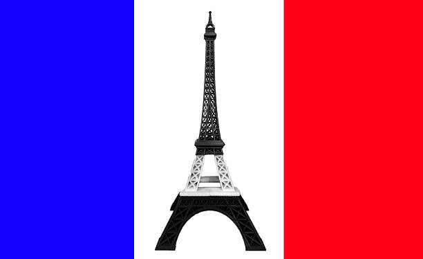 istock Eiffel Tower Model Monotone Black and White on France Flag 496957564