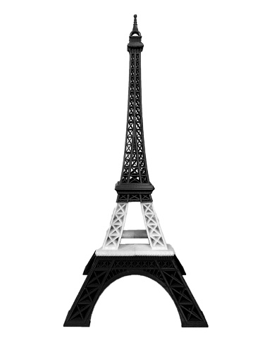 Pray for Paris Concept, Eiffel Tower Model in Monotone Black and White Stripe printed by 3D Printer Isolated on White Background