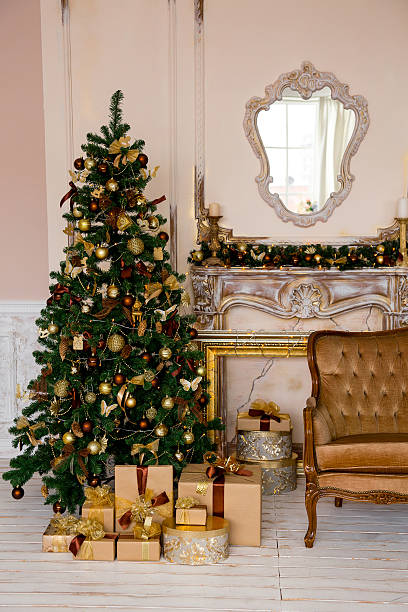 istock Christmas interior in gold color 496958468