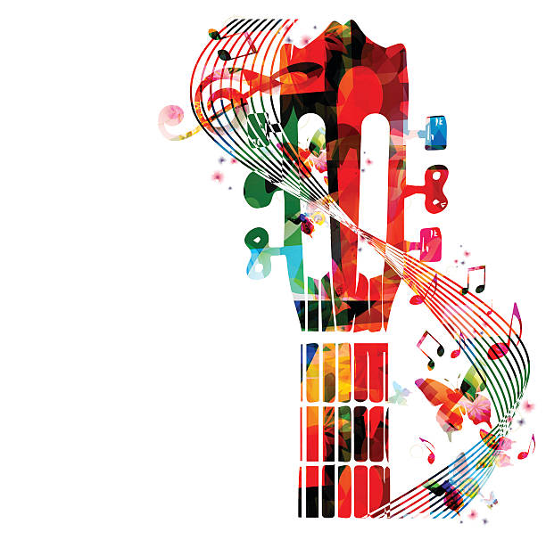 illustrazioni stock, clip art, cartoni animati e icone di tendenza di chitarra manico di chitarra con farfalle colorate - sheet music music musical note pattern