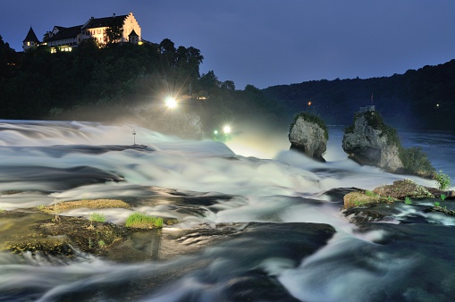 Night view of Rheinfall in Schaffhausen.