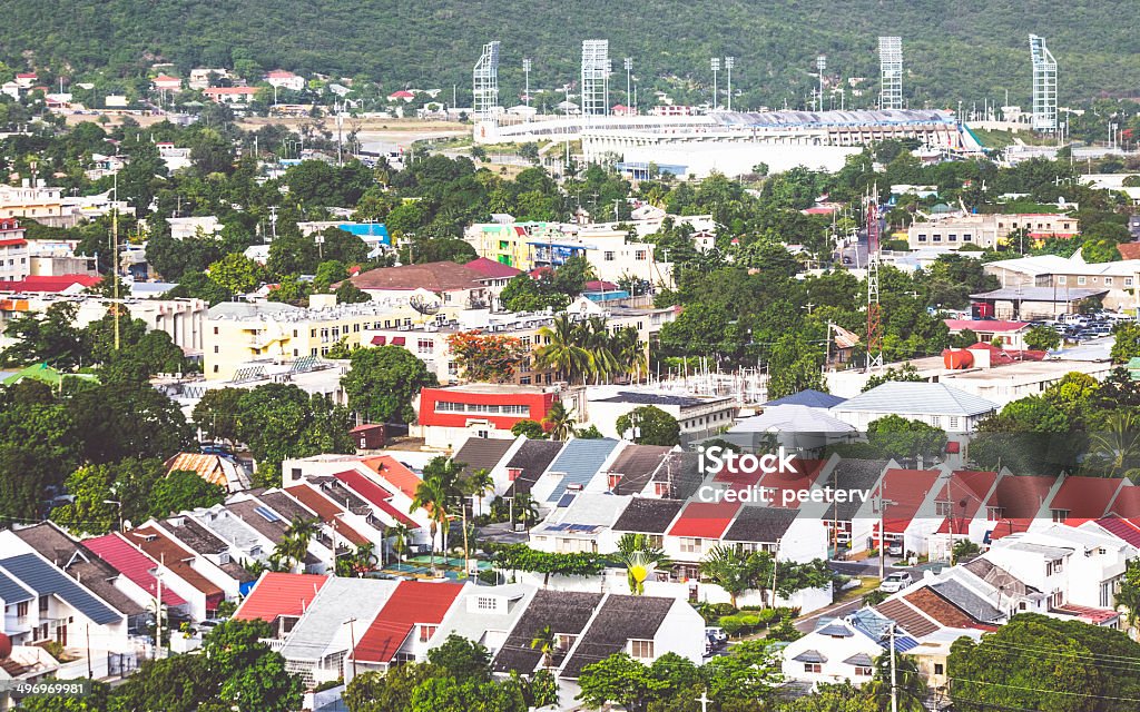 Kingston, Jamaica. Aerial view to the city, stadium in background. Jamaica Stock Photo