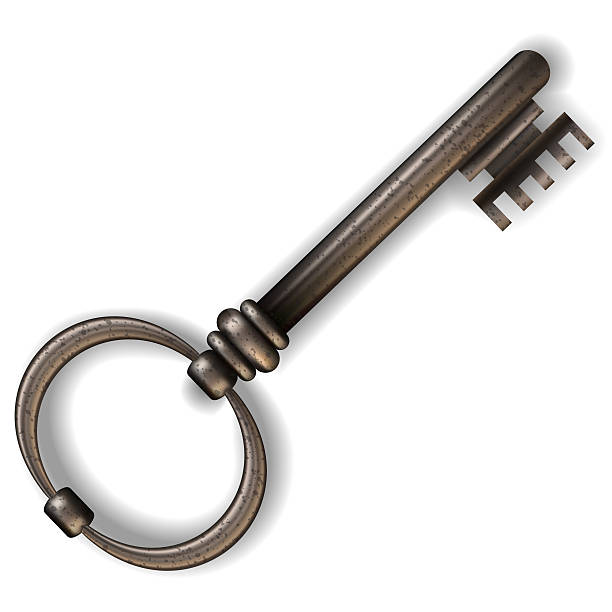 ilustrações, clipart, desenhos animados e ícones de old key. - isolated brass key macro