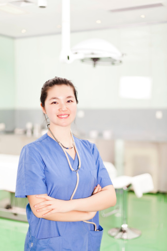 Portrait of the East Asian female orthopedic surgeon smiling in the operating room