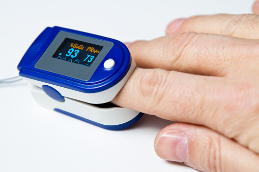 A pulse oximeter used to measure pulse rate and oxygen levels