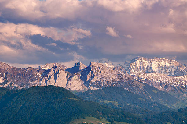 Mountains in the setting sun stock photo