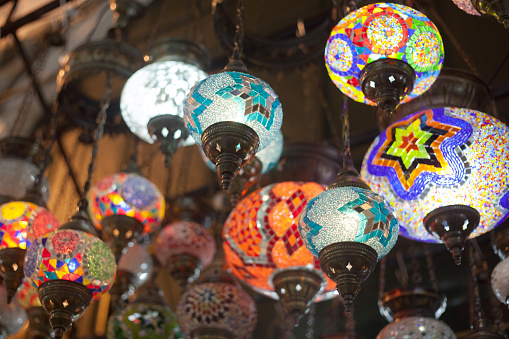 oriental lamps hanging at market