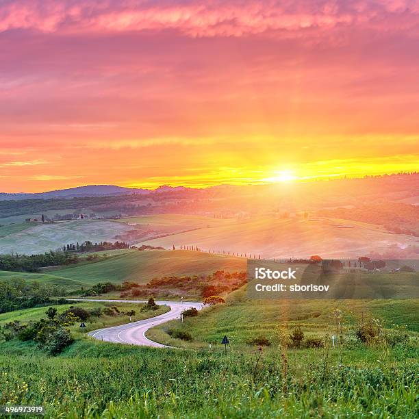 Tuscany Sunrise Stock Photo - Download Image Now - Agricultural Field, Agriculture, Atmospheric Mood