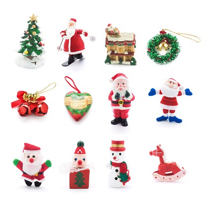 Collection of Christmas Ornaments on White Background