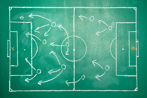 Football Strategy planning on black (green) board