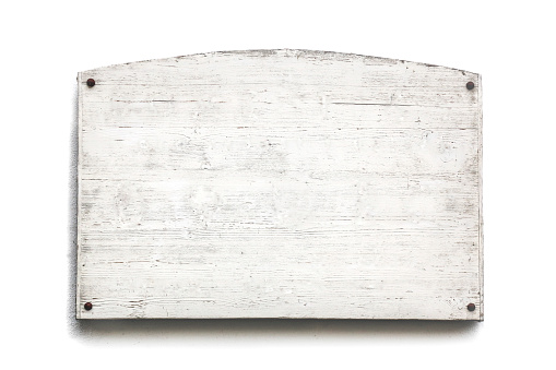 Rustic wooden white board isolated on white background.