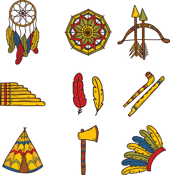 ikony injun rysowanych ręcznie - injun stock illustrations