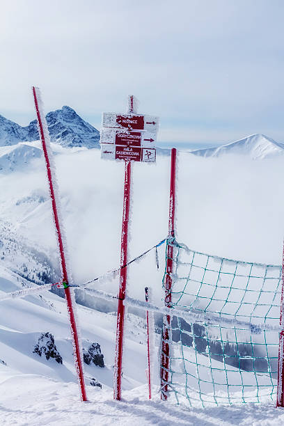 Signpost in the Tatra mountains, Krivan Peak in background