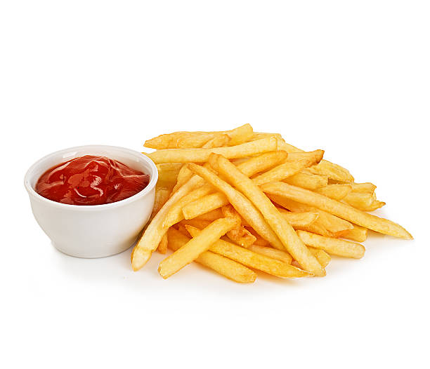 istock Potatoes fries with ketchup close-up isolated on a white background. 496982466